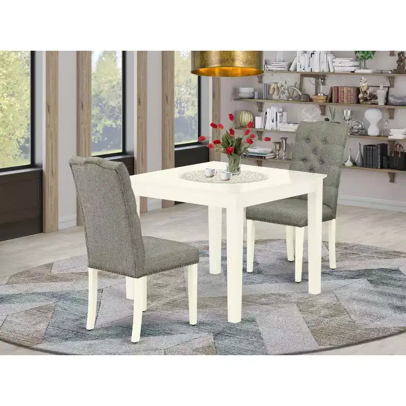 Vintage 3-Piece Dining Set - Kitchen Table & 2 Parsons Chairs - Linen White Finish