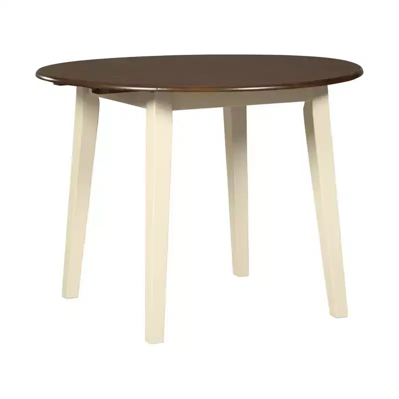 Woodanville Dining Room Table Cream/Brown - Signature Design by Ashley: Modern Round Table for 4, Two-Tone Veneer