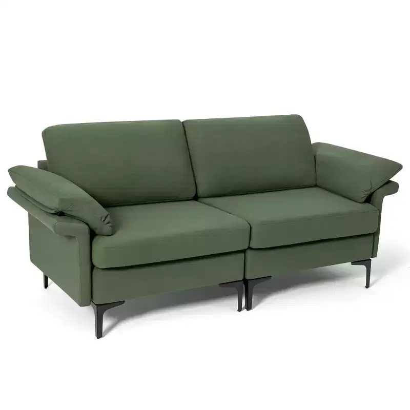 Modern Loveseat Fabric 2-Seat Sofa Couch for Small Space w/Metal Legs