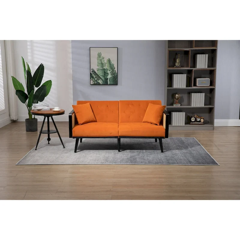 Velvet Upholstered Tufted Sleeper Loveseats Armsofa with Metal Feet