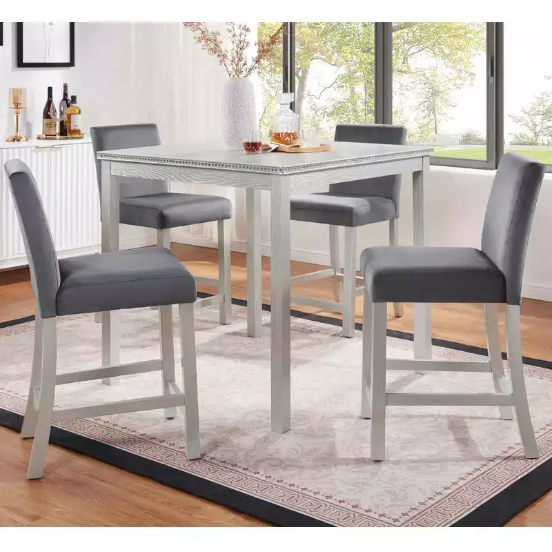 MAYEERTY 5-Piece Counter Height Table Set, Wooden Table & 4 Upholstered Chairs