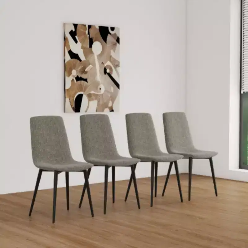 Linen Upholstered Dining Chair Set, 4 Pieces, Black Metal Legs