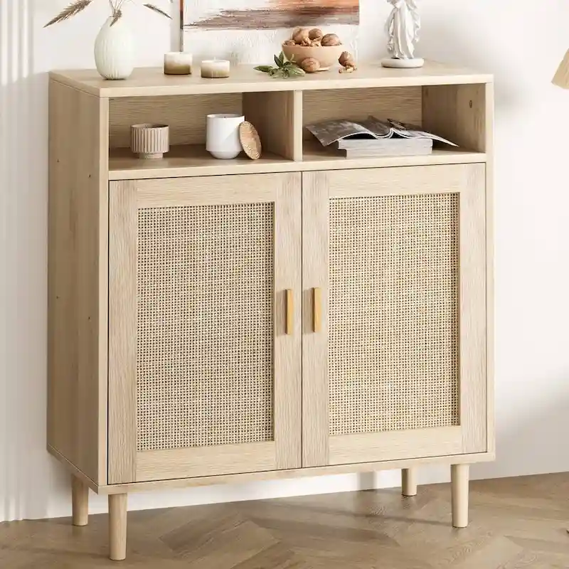 Rattan Sideboard Buffet Cabinet with Shelf