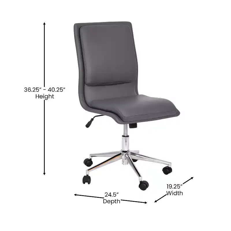 Mid-Back Armless Swivel Task Office Chair Bonded Leather Adjustable Metal Base
