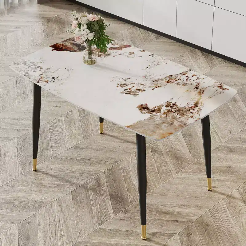 Okak 50IN Modern Rectangular Dining Table, Kitchen Table with Sintered Stone Tabletop, Dinner Table for Living Room, Kitchen, White