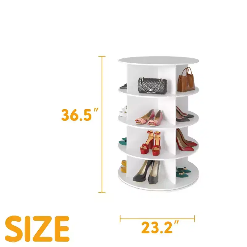 4 Tier Rotating Shoe Rack Tower, Revolving Shoe Rack Storage, Round Carousel Vertical Handbag and Shoe Organizer ,White