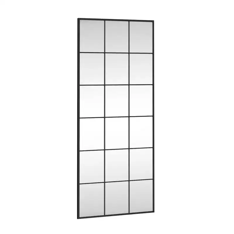 Wrought Iron Lattice Frame Rectangular Mirror - Black 176x76x2.7cm