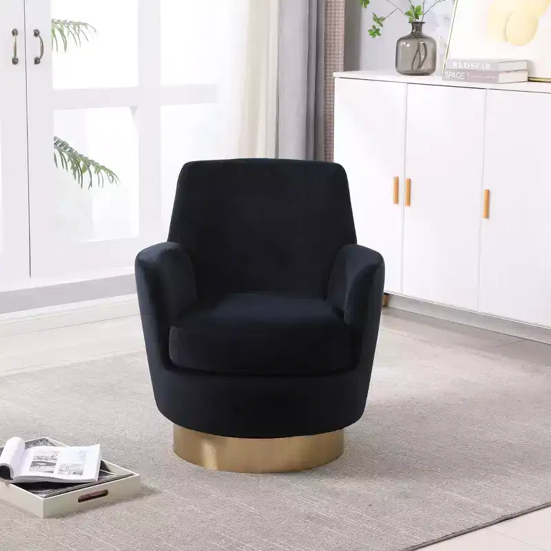 Modern Swivel Barrel Accent Chair, Round Barrel Chairs with Gold Stainless Steel Base, for Living Room Bedroom