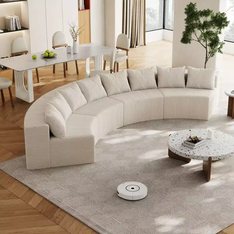 Corduroy curved sectional sofa with 8 pillows,Curved Symmetrical Modular Semi Circular Sofa (four modules)