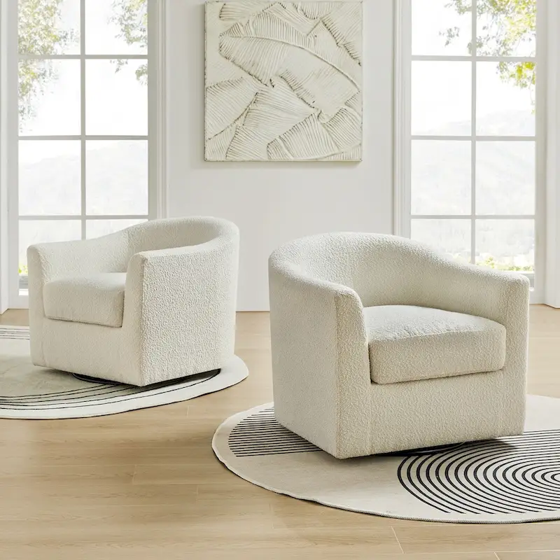 Rita Modern Ergonomic Boucle Upholstered Swivel Barrel Chair Set of 2 by HULALA HOME