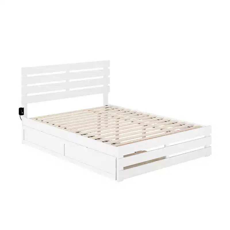 Queen Oxford Bed with Footboard, USB Charger & XL Trundle - AFI: Farmhouse Style, Hardwood Frame, Painted Finish, 800 lb Capacity