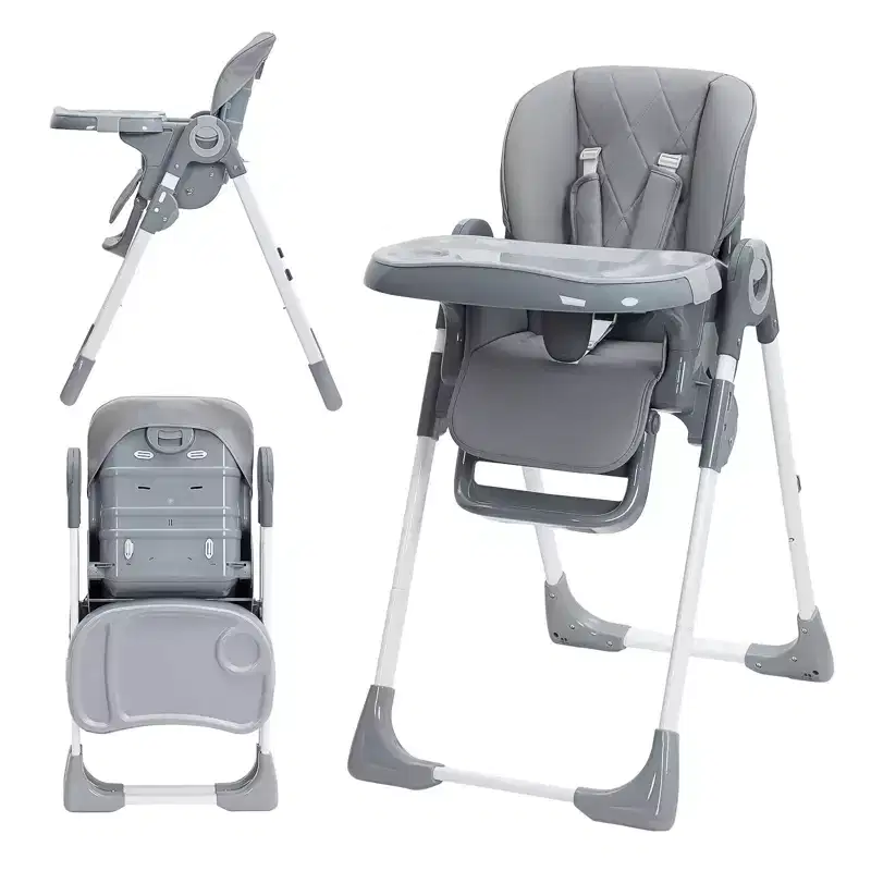 Baby High Chair, Adjustable Height & Recline Foldable Highchair with Removable Tray - Easy-Clean Multifunctional Infant Seat