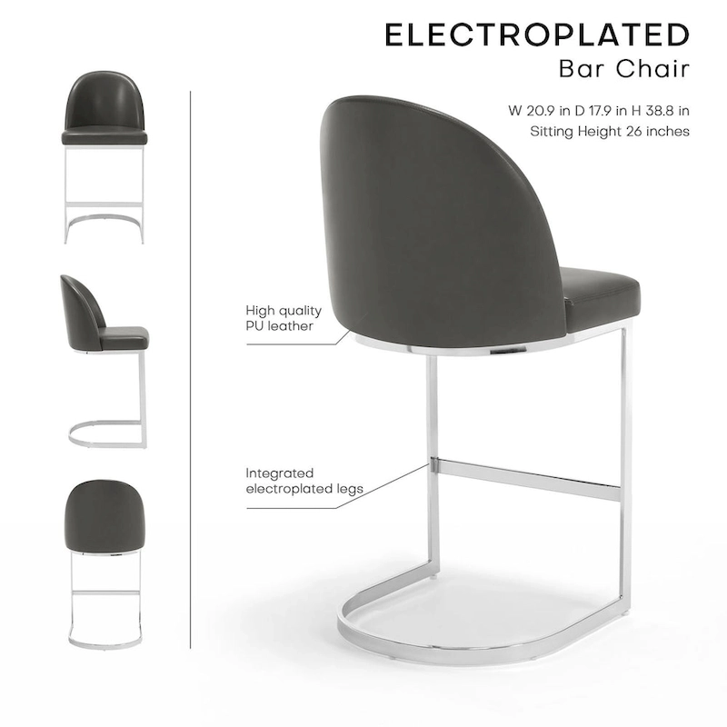 26 Faux Leather Upholstered Counter Height Bar Stools with Metal Legs - 38.8H x 17.9W x 20.9D