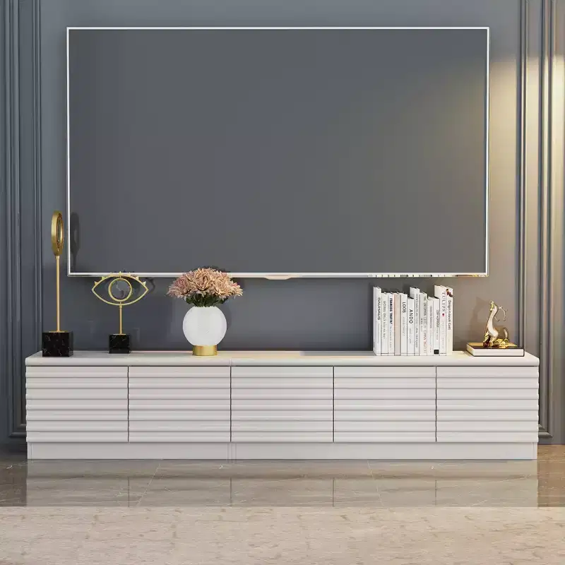 Minimalist White TV Stand Media Console – Multi-Compartment, Sleek Lines, Sturdy Build