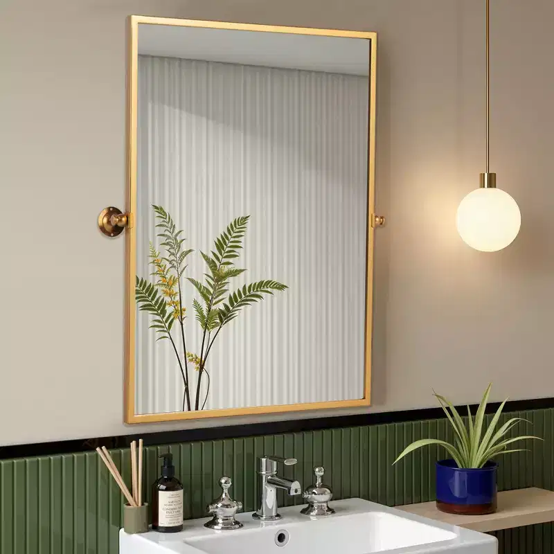 Wrought Iron Right-Angle Rectangular Gold Hardware Hanging Mirror 91x61x4cm