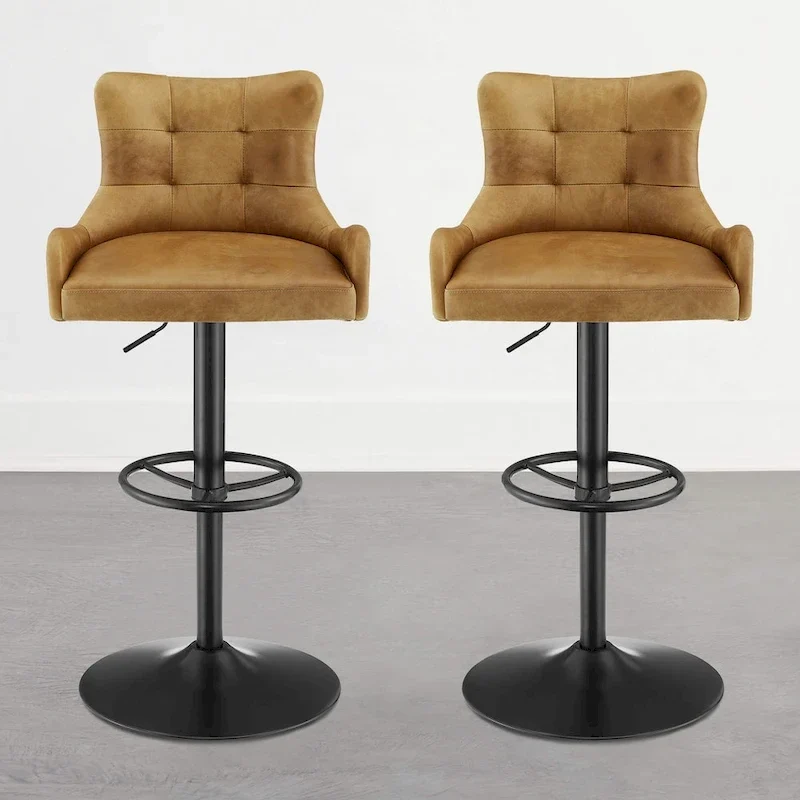 Art Leon Genuine Leather Bar Stool with Adjustable Height