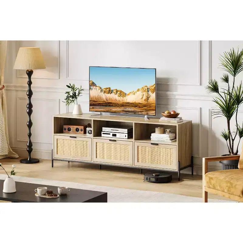 Modern Rattan TV Stand for 75