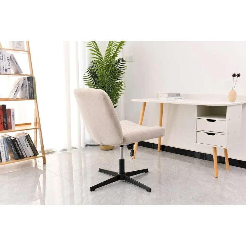 Cross Legged Office Chair, Wide Comfty Desk Chair, No Wheels Armless Computer Task Chair, Swivel and Height Adjustable