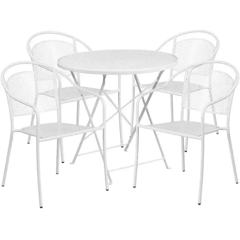 Flash Furniture Oia Commercial Grade 30 Round Indoor-Outdoor Steel Folding Patio Table Set with 4 Round Back Chairs