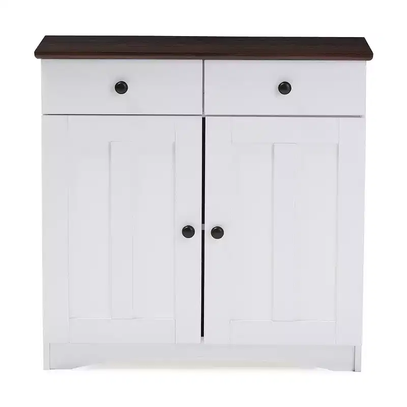 Lauren TwoTone and Buffet Kitchen Cabinet with Two Doors and Two Drawers White/Dark Brown - Baxton Studio: Engineered Wood, Modern Style