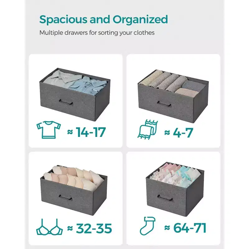 Dresser for Bedroom, Chest, Clothes Organizer Storage Unit 7 Fabric Drawers with Handles, 11.8D x 31.5W x 28H, Gray