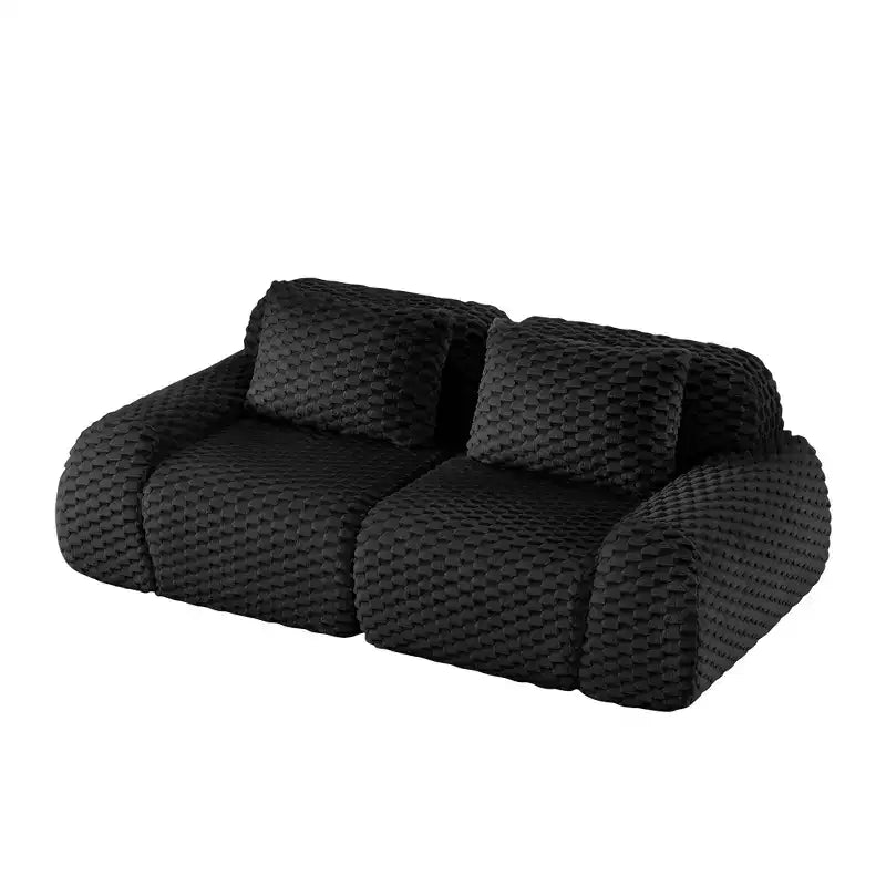 82 Modular Sectional Sofa Flannelette 2-Seater Deep Seat Buckle No Assembly Black