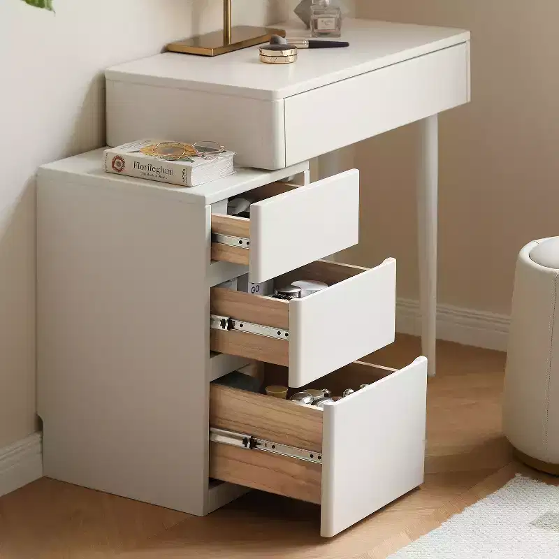 Modern Wooden Vanity Table with 4 Drawers and Stool