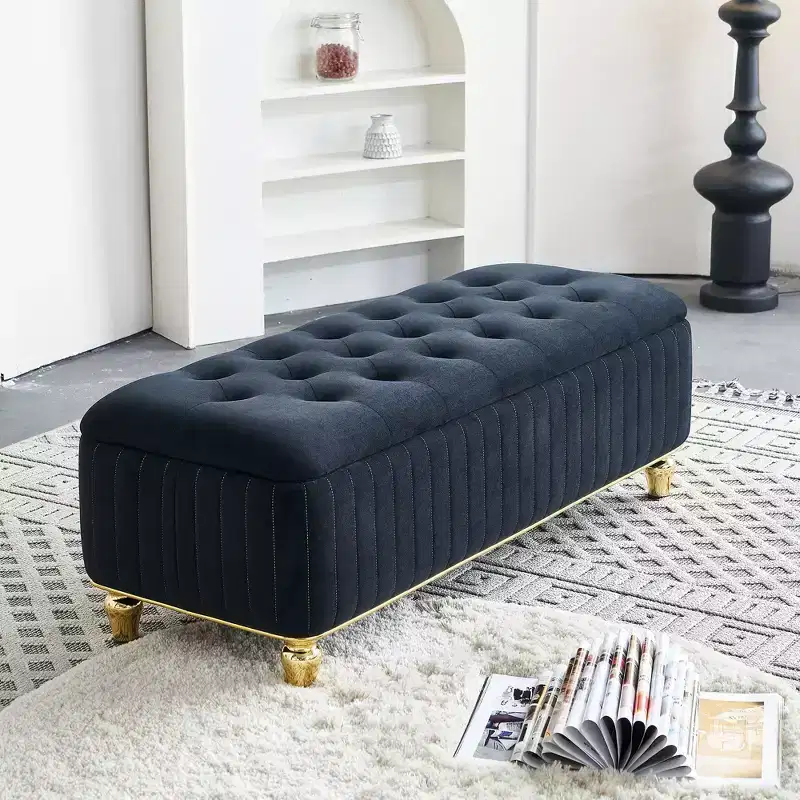 Upholstered Velvet Storage Ottoman with Safety Hinge – Living Room & Bedroom