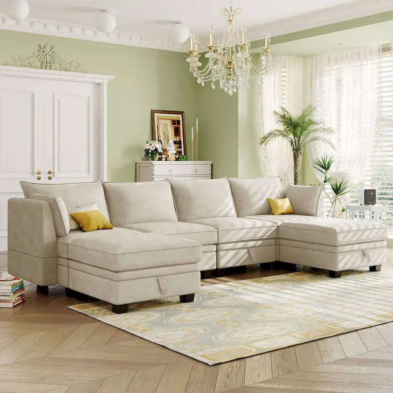 Convertible Sofa Bed with Reversible Chaise for Living Room