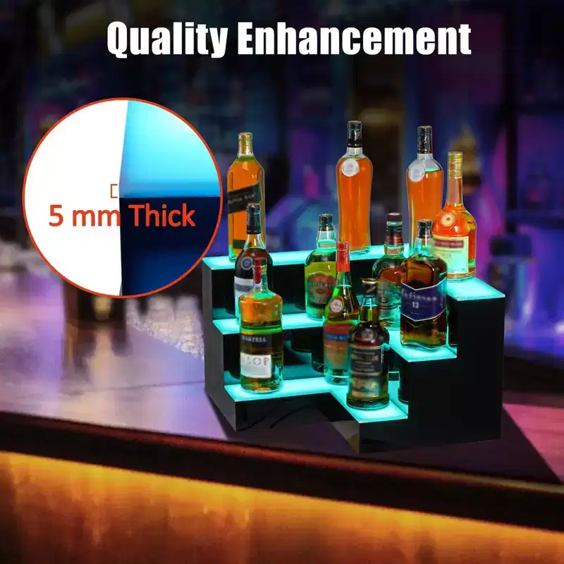 Liquor Bottle Display Shelf, 3-Tiers 20-Inch Acrylic Lighted Bottle Display with Remote & App Control