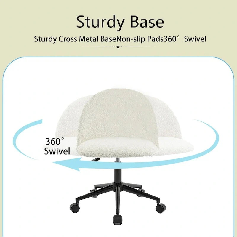 Boucle Office Chair Desk Chair, Mid-Back Adjustable Swivel Computer Chair with Black Legs, Upholstered Desk Chair with Wheels