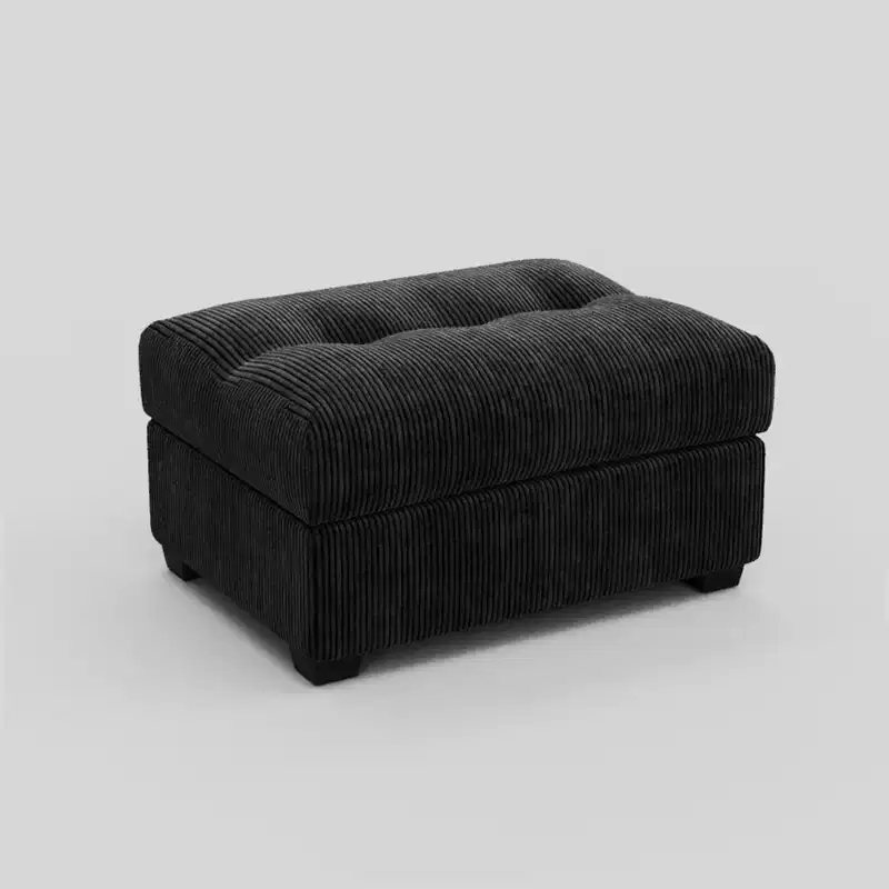 37-Inch Black Corduroy Tufted Rectangle Ottoman