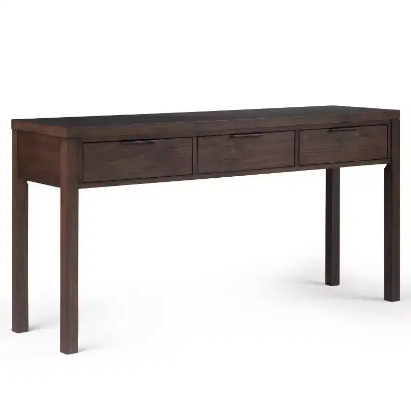 WyndenHall 60" Fabian Wide Console Table Walnut Brown: Mid-Century Modern, Hardwood Frame, Acacia Top