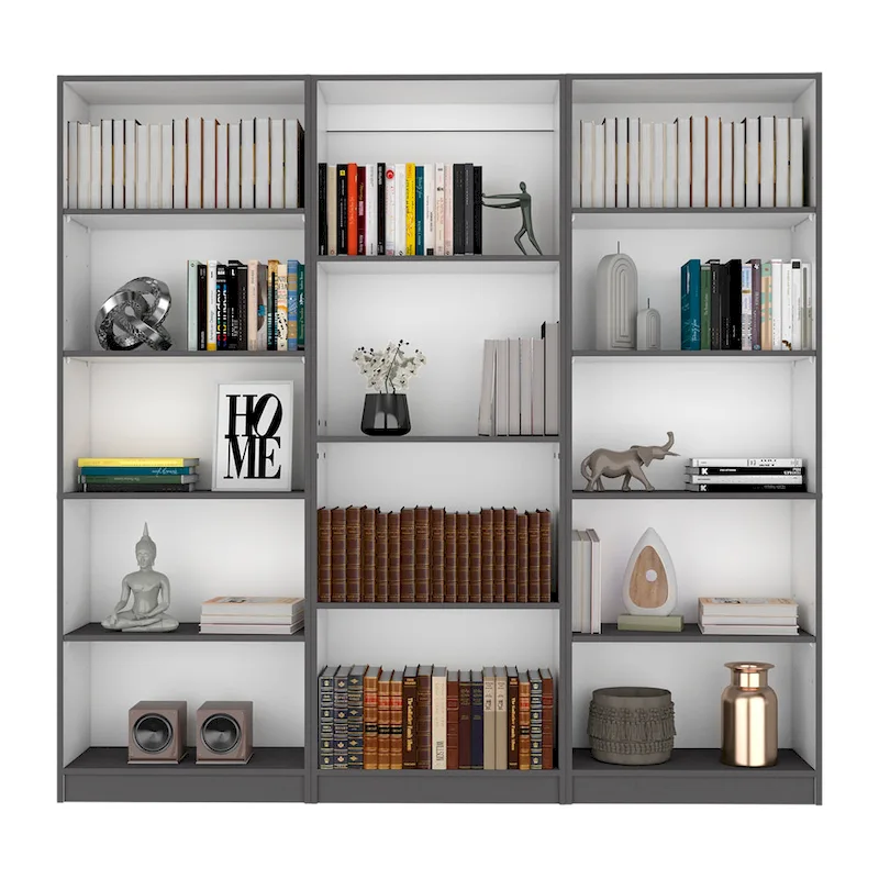 74 Wide 5-Shelf Option B Bookcase Set of 3