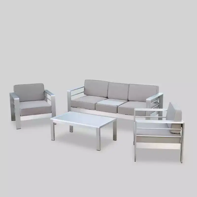 Cape Coral 4pc Aluminum Chat Set - Khaki - Christopher Knight Home: Modern Outdoor Conversation Furniture