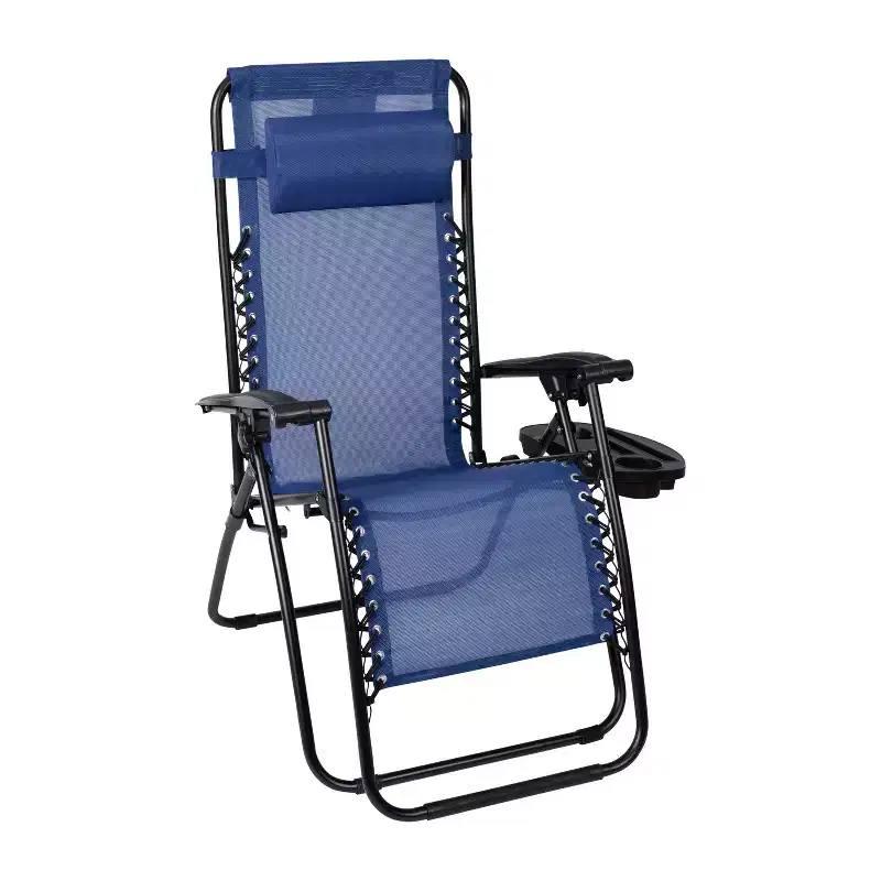 Merrick Lane Set of 2 Folding Mesh Upholstered Zero Gravity Chair with Removable Pillow and Cupholder Tray