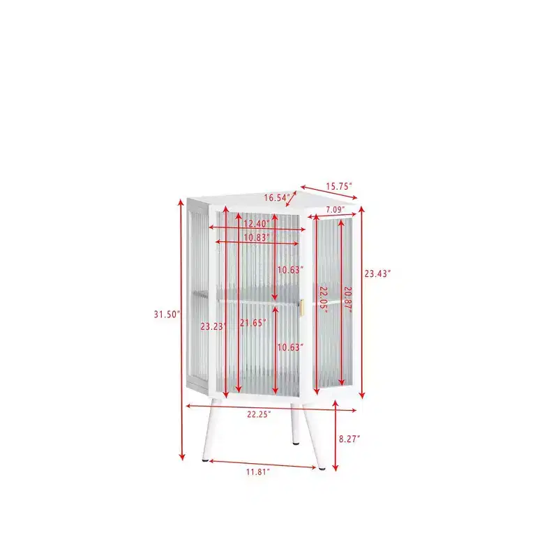 22.25 Inch Floor Coner Cabinet With Tempered Glass Door And Adjustable Shelf For Bathroom, Living Room, Bedroom, Home