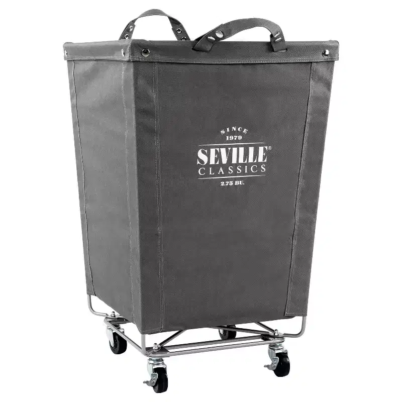 Seville Classics Commercial Heavy Duty Laundry Hamper Canvas Gray: Portable Clothes Hamper with Wheels & Built-In Handles