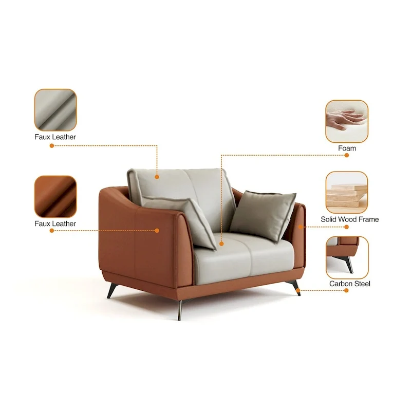 Orange Faux Leather Accent Chair with Black Legs, Single Seat