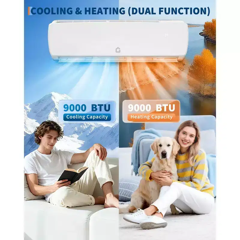 Acekool 9,000 BTU Mini Split Air Conditioner Heat Pump, 19 SEER2 Ductless Inverter AC 115V, Wall Mount, Installation Kit, White