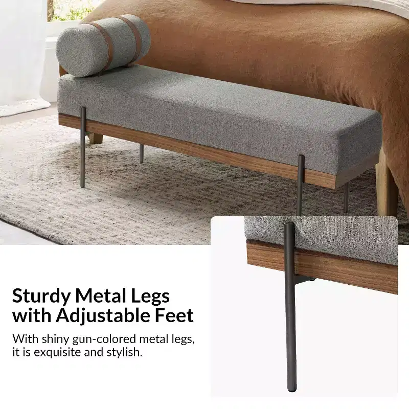 Entryway Bench with Removable Pillow, Industrial Style