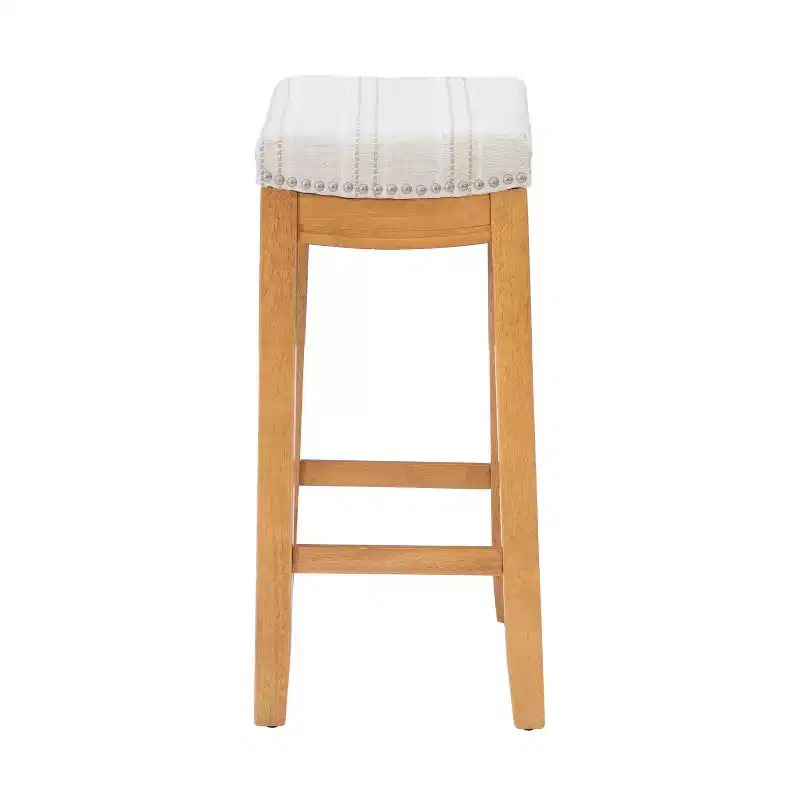 Counter Height Barstool Rustic Brown Natural Linen Upholstered Backless