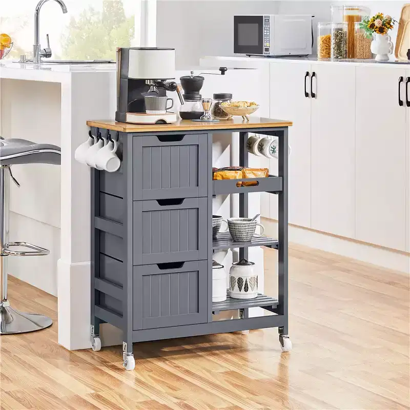 Rolling Kitchen Island Cart with Cabinet and Drawer