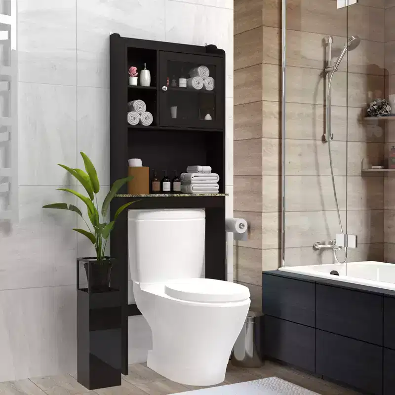 MAYEERTY Modern Over The Toilet Storage Cabinet, Wood Bathroom Organizer with 4 Cubby Holes & Adjustable Shelves, Space Saver