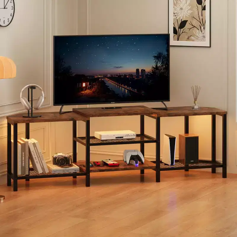 LED TV Stand for TVs Up to 75 Inch, 67 Inch Entertainment Center with Power Outlets, Open Storage Shelves, TV Console Table