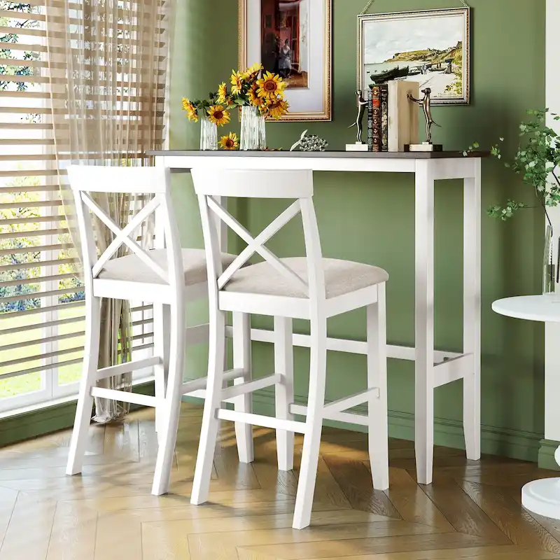 3PCS Rectangular Wood Bar Dining Set