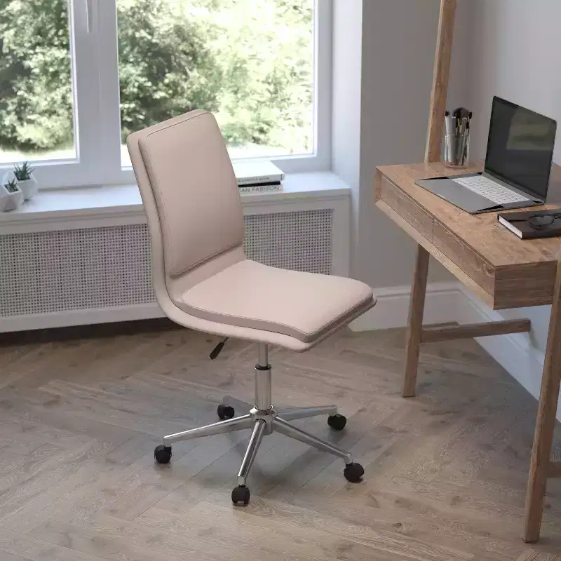 Mid-Back Armless Swivel Task Office Chair Bonded Leather Adjustable Metal Base