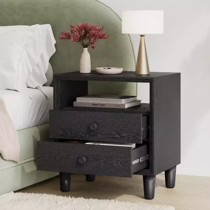 Ramona Modern Nightstand with 2 Drawers and Open Shelf