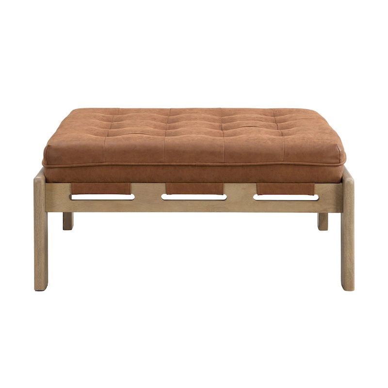 Christopher Knight Home - 34 Tufted Upholstered Cocktail Ottoman, Square Leather Ottoman Coffee Table with Rubber Wood Frame