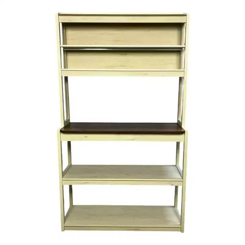 VIYET 67 5-Tier Bakers Rack (White & Rustic Brown), Particle Board Kitchen Storage Shelf (Microwave Stand & Coffee Bar Organizer)